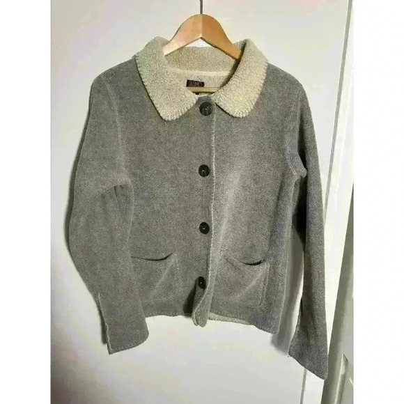 Vintage Alps Gray/Ivory Stitched  Fleece Button Seamed Sleeve Women’s S Jacket - Picture 3 of 10